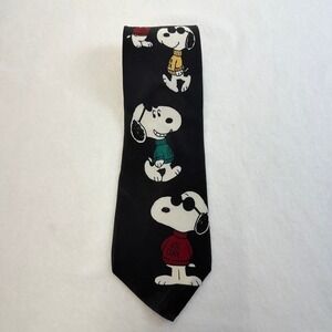 Peanuts Joe Cool Snoopy Tie Mens One Size Black Excellent 100% Silk USA Made